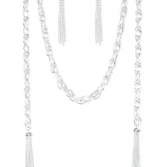 SCARFed for Attention - Silver Tone Necklace and Earrings Set - Picture 3 of 3